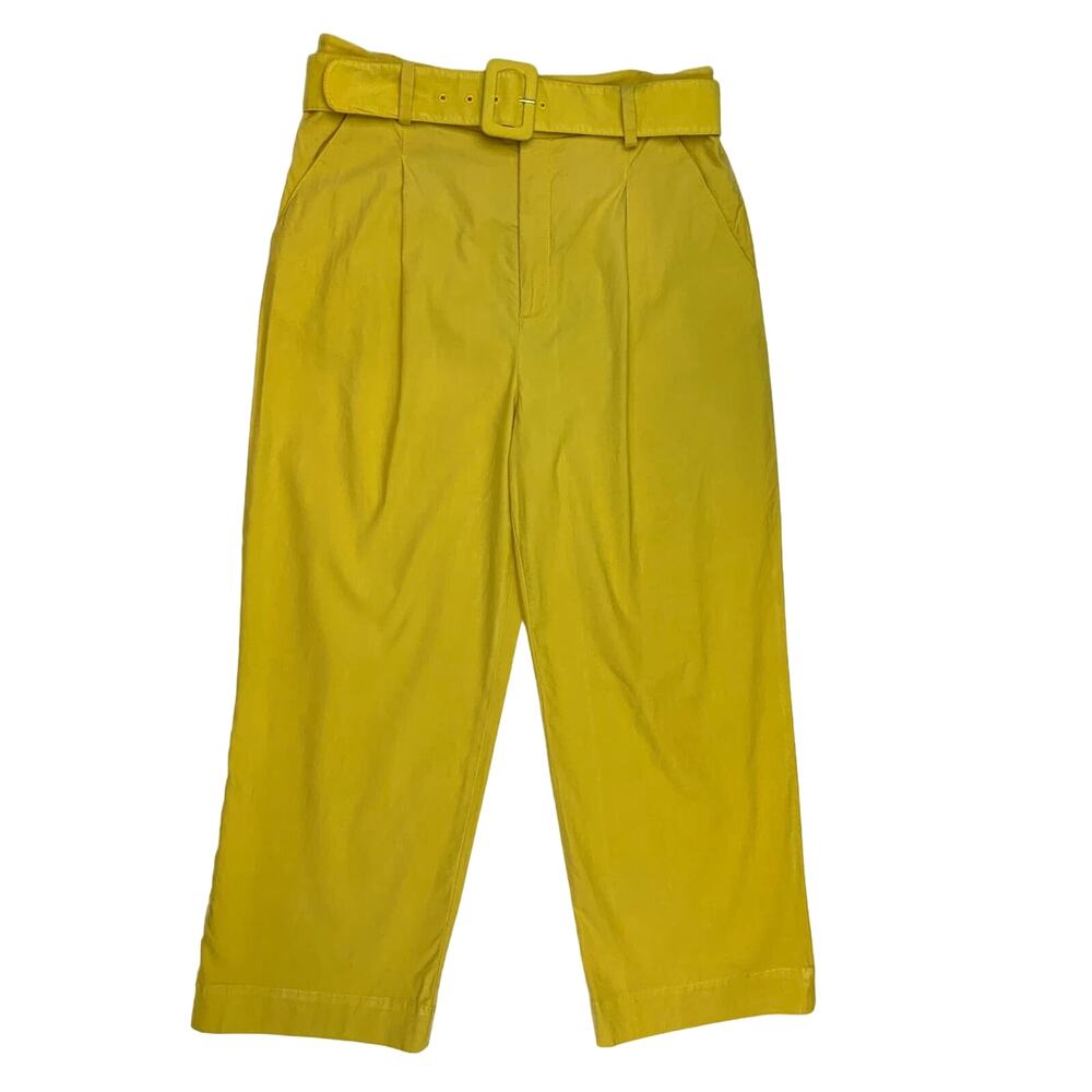 Anthropologie High Waist Pleated Trousers with Belt Limon Yellow Women's Size 8 - Picture 2 of 8